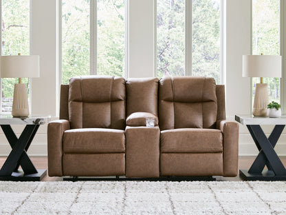 Ocala Furniture Outlet - Ashley Furniture - Mackmenville Living Room - DBL Rec Loveseat w/Console / Caramel - 7471494
