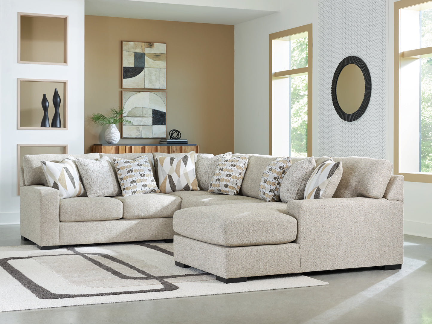 Ocala Furniture Outlet - Ashley Furniture - Laurelgrove Sectional - RAF 4-Piece Sectional with Chaise / Pebble - 75105S2