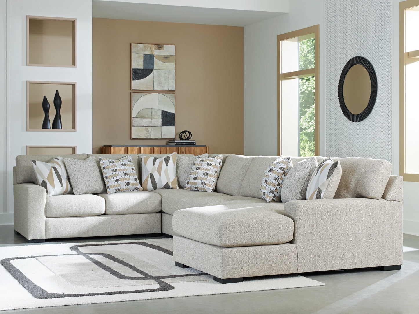 Ocala Furniture Outlet - Ashley Furniture - Laurelgrove Sectional - RAF 5-Piece Sectional with Chaise / Pebble - 75105S12