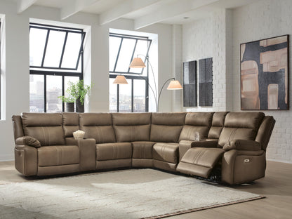Ocala Furniture Outlet - Ashley Furniture - Max-Momentum Sectional - 7-Piece Power Reclining Sectional with Audio Consoles / Biscotti - PC82305S8