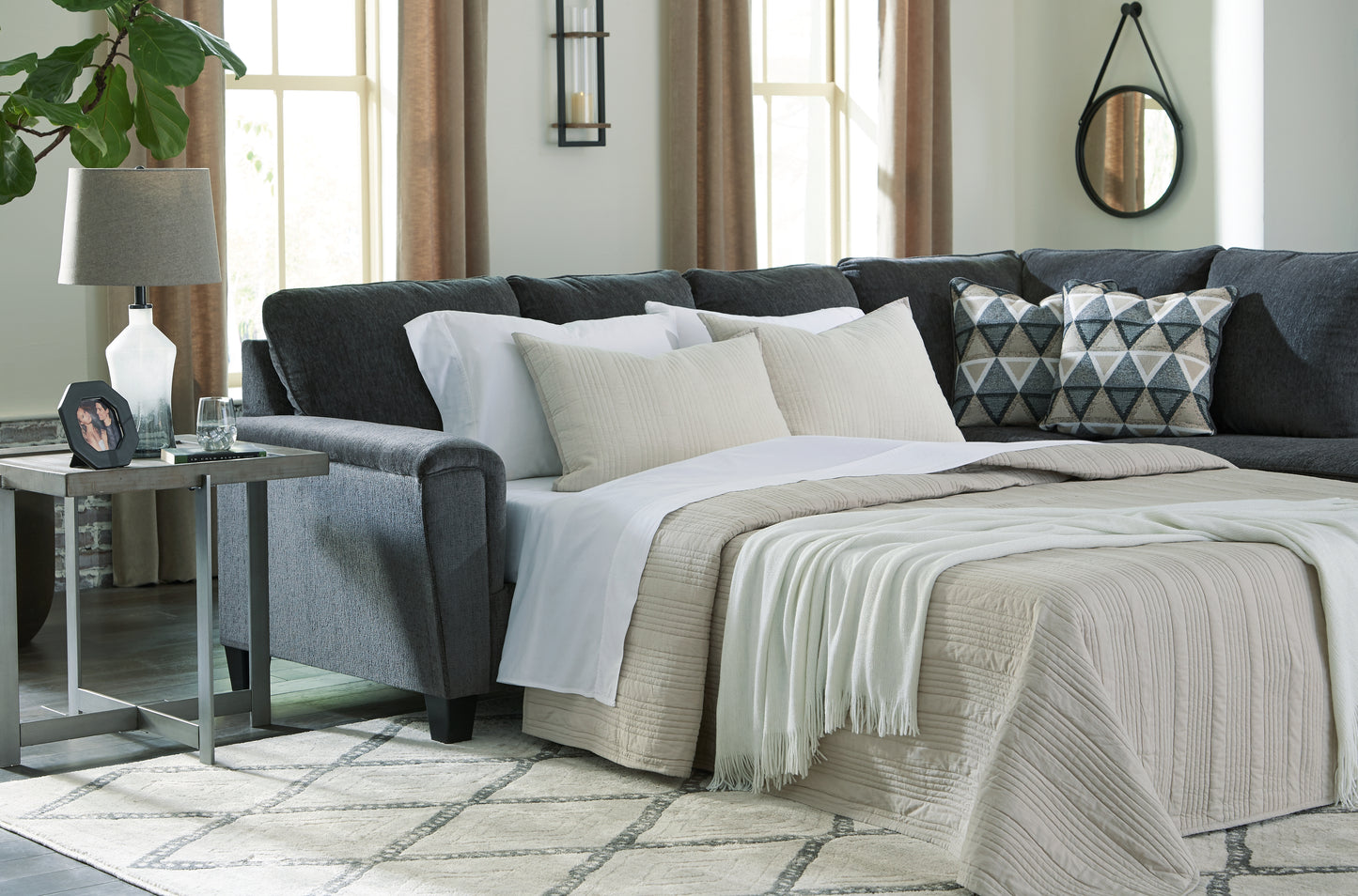 Ocala Furniture Outlet - Ashley Furniture - Abinger Sectional - LAF 2-Piece Sleeper Sectional with Chaise / Smoke - 83905S4