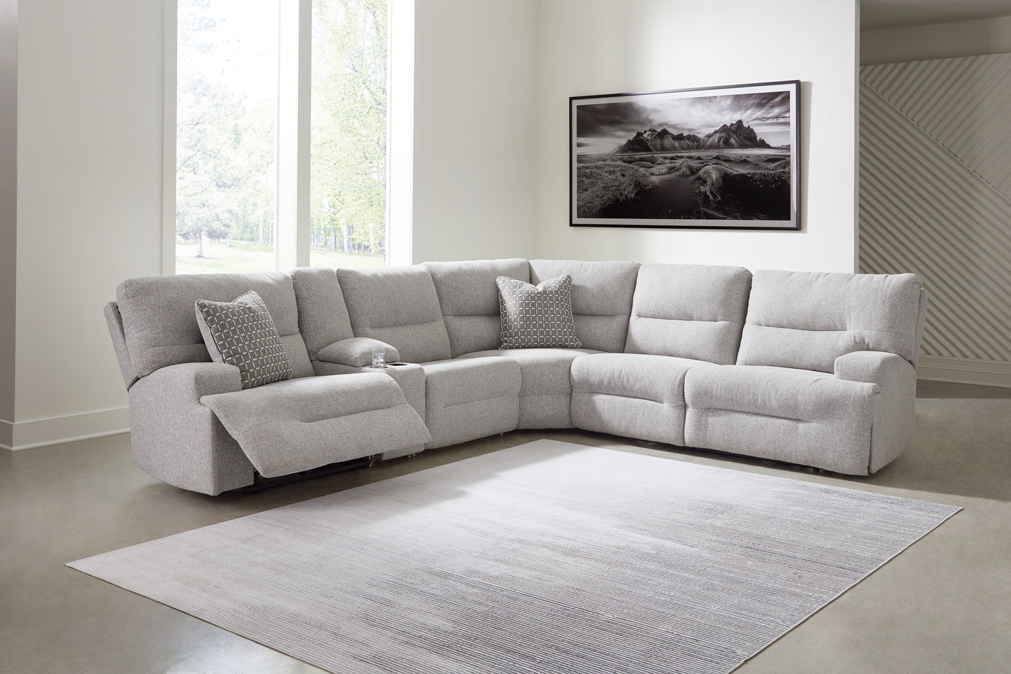 Ocala Furniture Outlet - Ashley Furniture - Acklen Place Sectional - 6-Piece Power Reclining Sectional / Pewter - 93605S9
