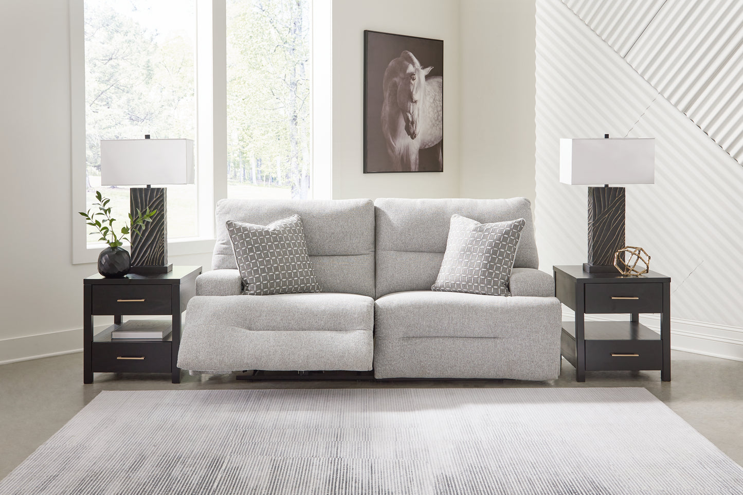 Ocala Furniture Outlet - Ashley Furniture - Acklen Place Sectional - 2-Piece Power Reclining Sectional Loveseat / Pewter - 93605S16