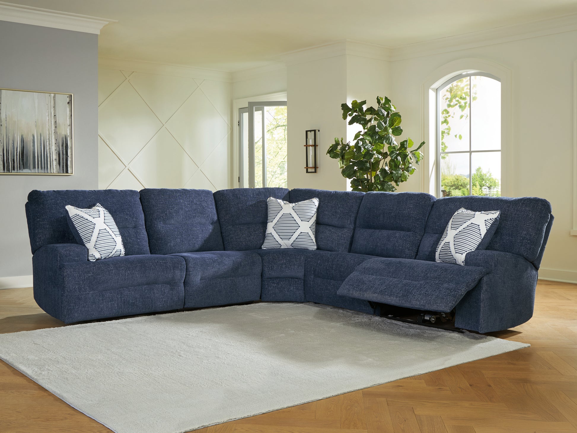 Ocala Furniture Outlet - Ashley Furniture - Acklen Place Sectional - 5-Piece Power Reclining Sectional / Navy - 93607S3