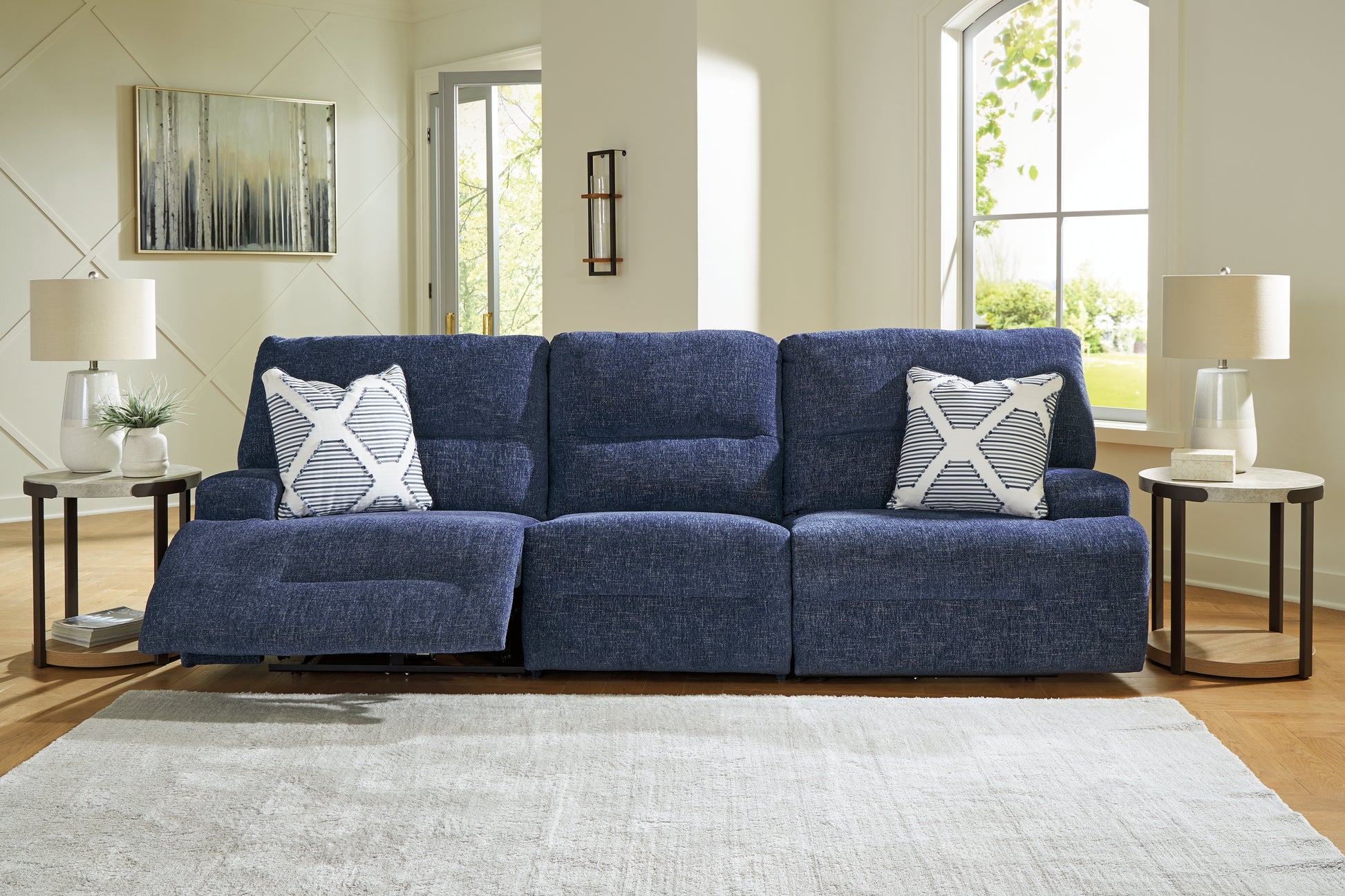 Ocala Furniture Outlet - Ashley Furniture - Acklen Place Sectional - 3-Piece Power Reclining Sectional Sofa / Navy - 93607S18