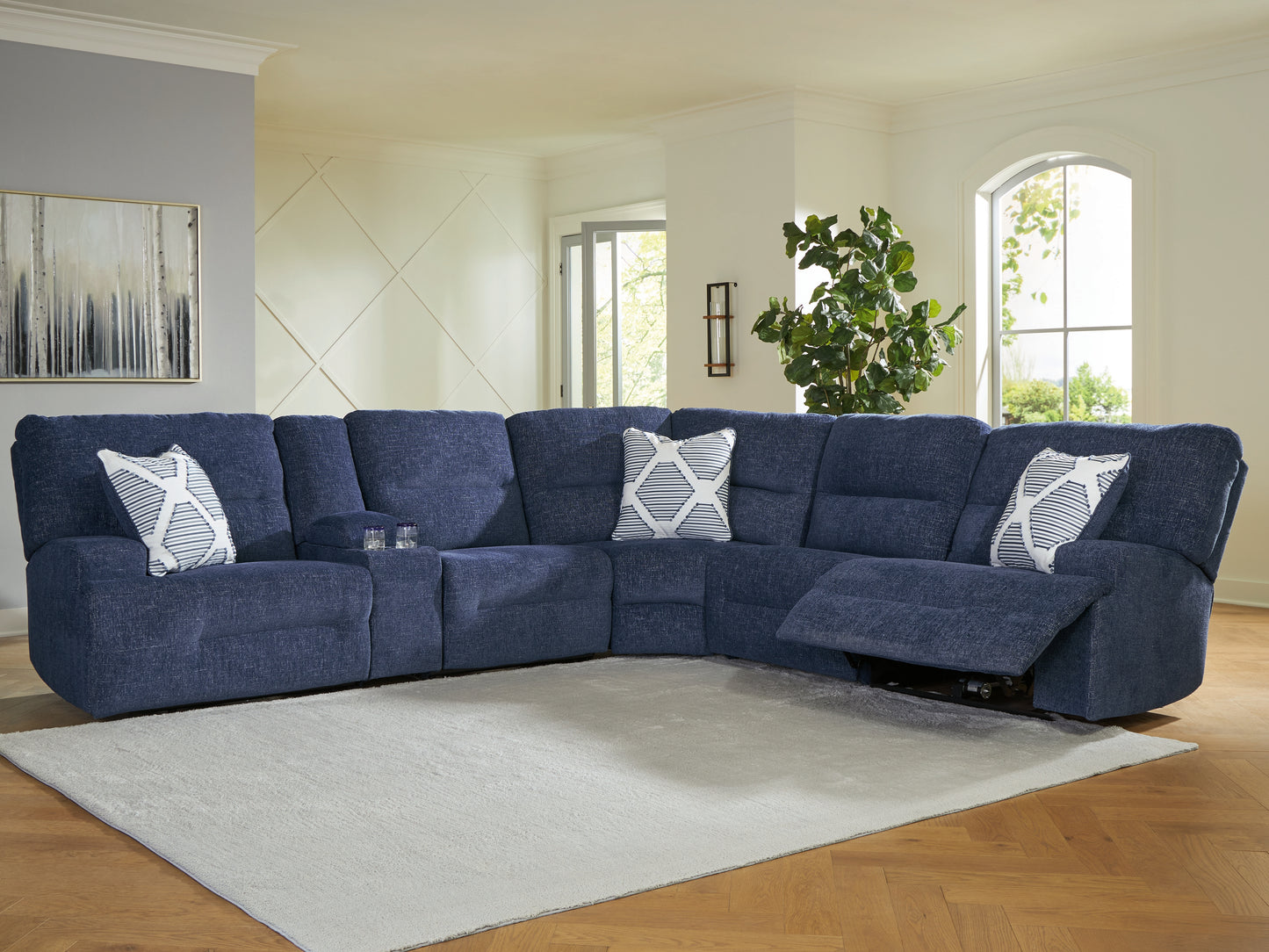 Ocala Furniture Outlet - Ashley Furniture - Acklen Place Sectional - 6-Piece Power Reclining Sectional / Navy - 93607S15