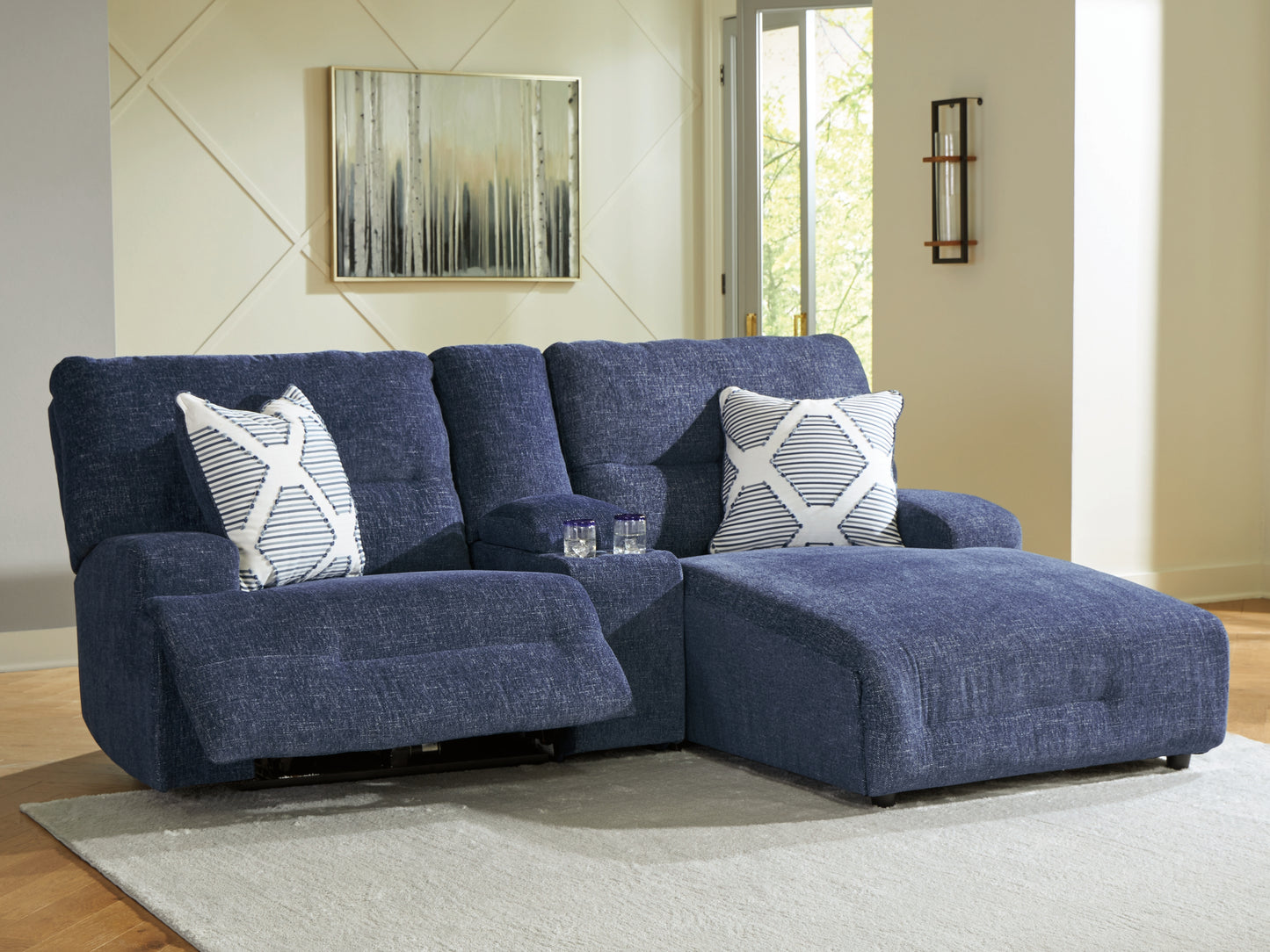 Ocala Furniture Outlet - Ashley Furniture - Acklen Place Sectional - 3-Piece Power Reclining Sectional Sofa with Chaise / Navy - 93607S4