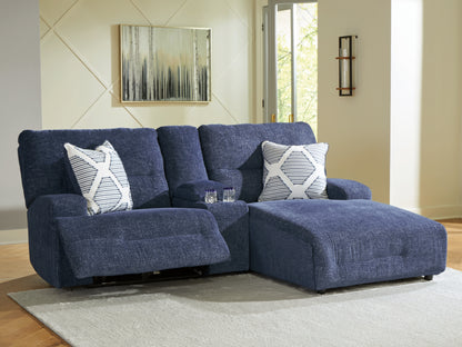 Ocala Furniture Outlet - Ashley Furniture - Acklen Place Sectional - 3-Piece Power Reclining Sectional Sofa with Chaise / Navy - 93607S4