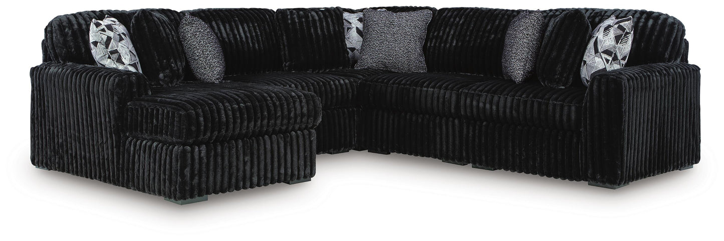 Ocala Furniture Outlet - Ashley Furniture - Midnight-Madness Sectional - RAF 5-Piece Sectional with Chaise / Onyx - 98103S21
