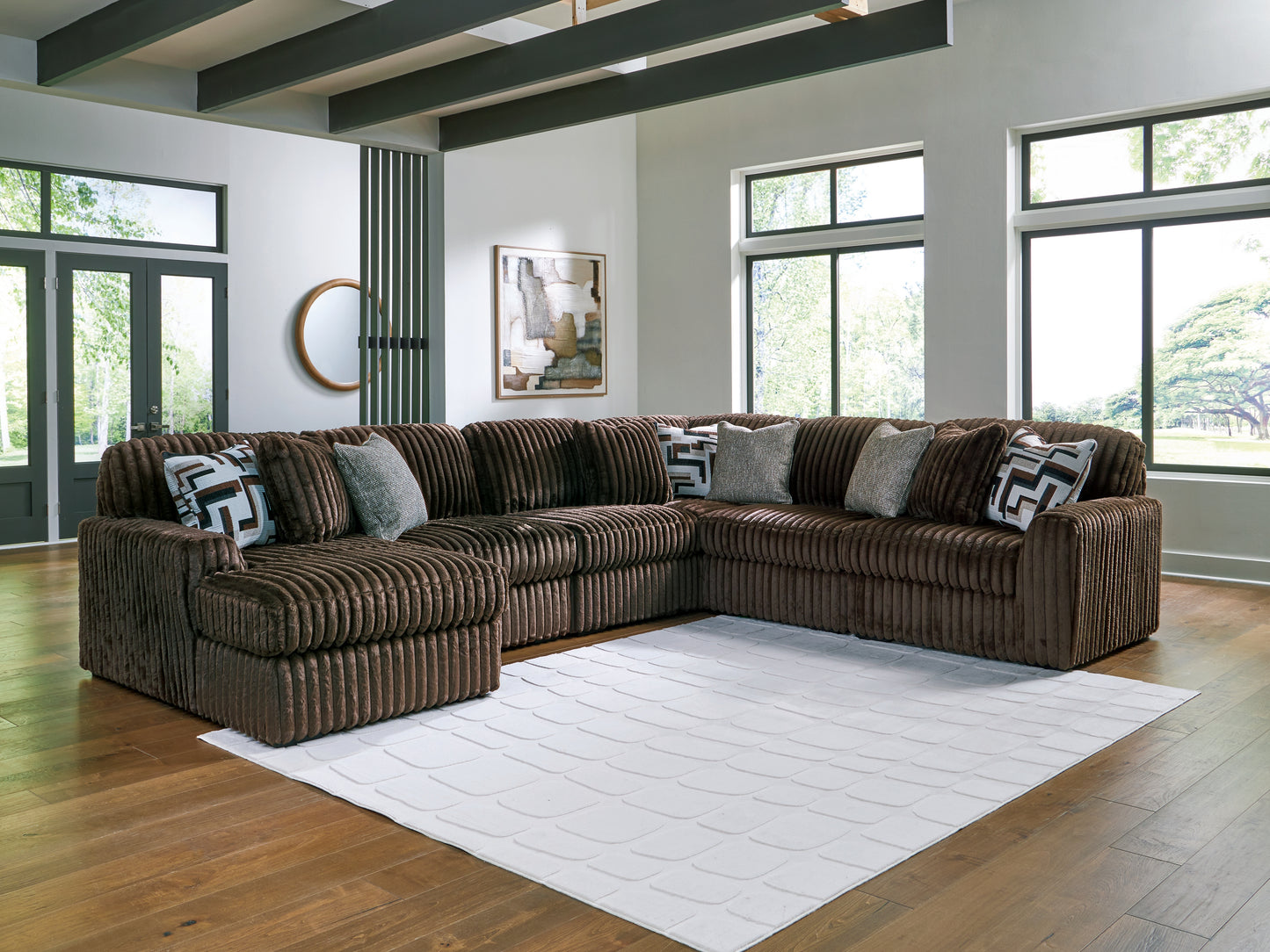 Ocala Furniture Outlet - Ashley Furniture - Midnight-Madness Sectional - RAF 6-Piece Sectional with Chaise / Chocolate - 98104S23