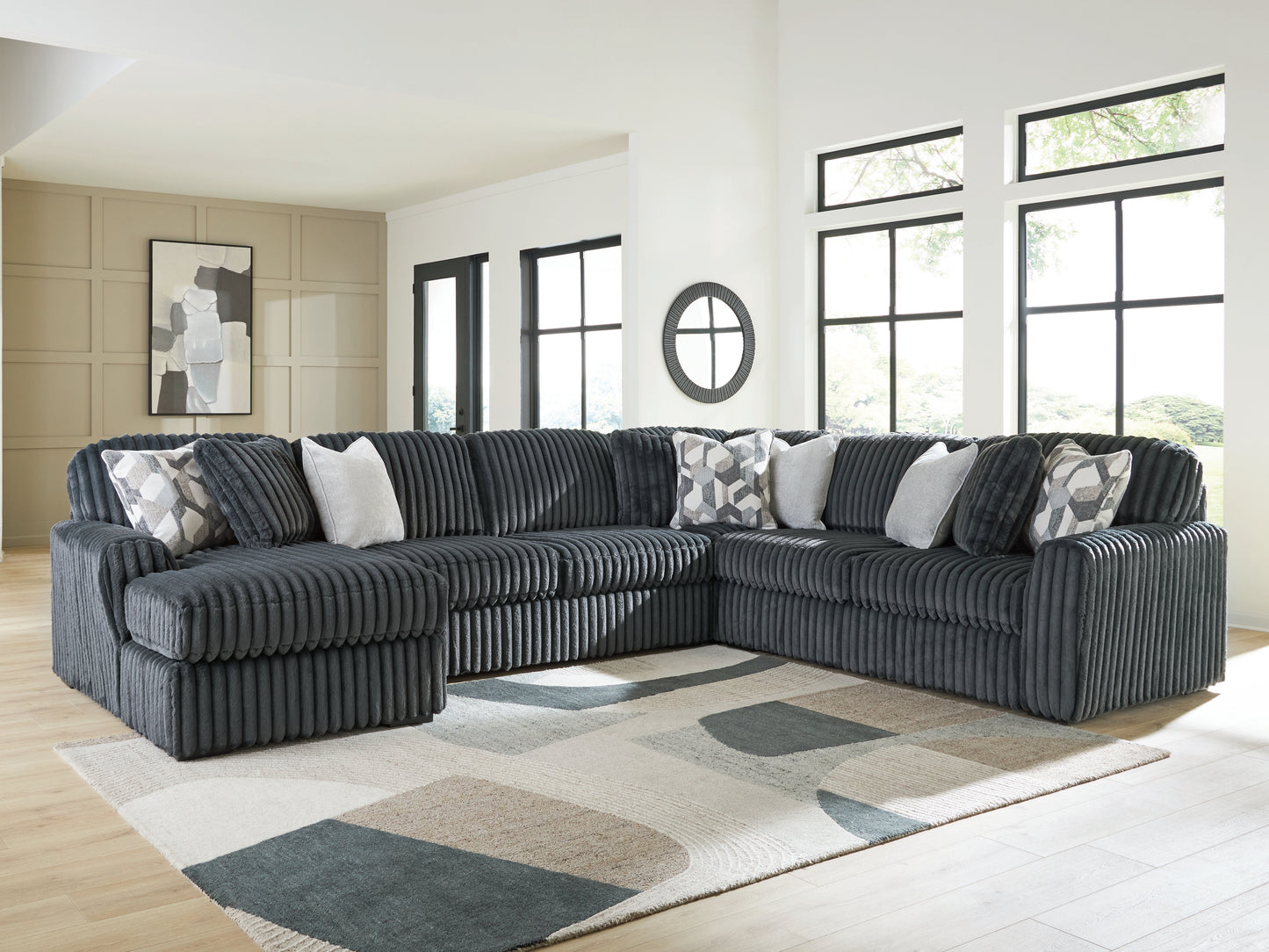 Ocala Furniture Outlet - Ashley Furniture - Midnight-Madness Sectional - RAF 4-Piece Sectional with Chaise / Gunmetal - 98105S1