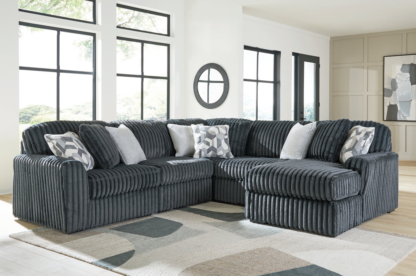 Ocala Furniture Outlet - Ashley Furniture - Midnight-Madness Sectional - RAF 5-Piece Sectional with Chaise / Gunmetal - 98105S23