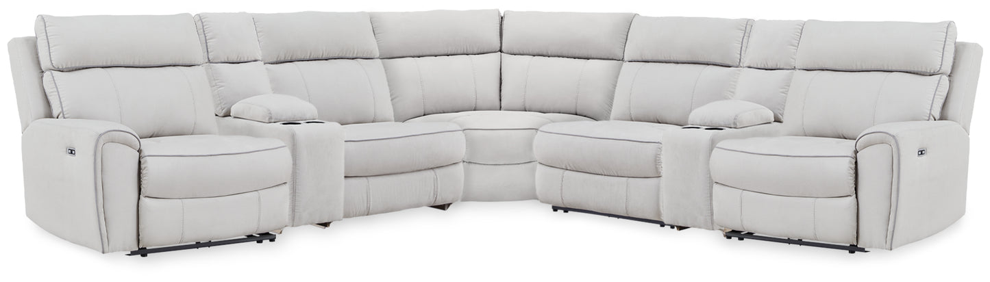 Ocala Furniture Outlet - Ashley Furniture - Social Pointe Sectional - 7-Piece Reclining Sectional with Storage Consoles / Pearl/Ash - PC98802S34