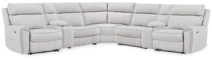 Ocala Furniture Outlet - Ashley Furniture - Social Pointe Sectional - 7-Piece Reclining Sectional with Storage Consoles / Pearl/Ash - PC98802S34