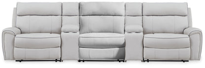 Ocala Furniture Outlet - Ashley Furniture - Social Pointe Sectional - 5-Piece Reclining Sectional with Storage Consoles / Pearl/Ash - PC98802S39