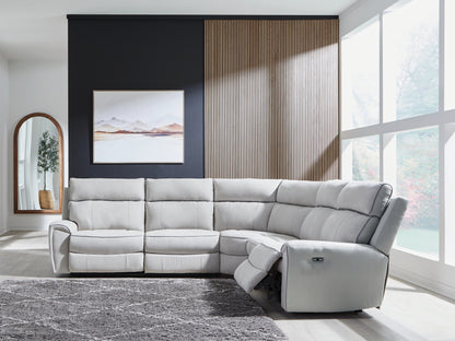 Ocala Furniture Outlet - Ashley Furniture - Social Pointe Sectional - 5-Piece Power Reclining Sectional / Pearl/Ash - PC98802S8