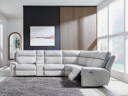 Ocala Furniture Outlet - Ashley Furniture - Social Pointe Sectional - 6-Piece Reclining Sectional with Storage Console / Pearl/Ash - PC98802S36