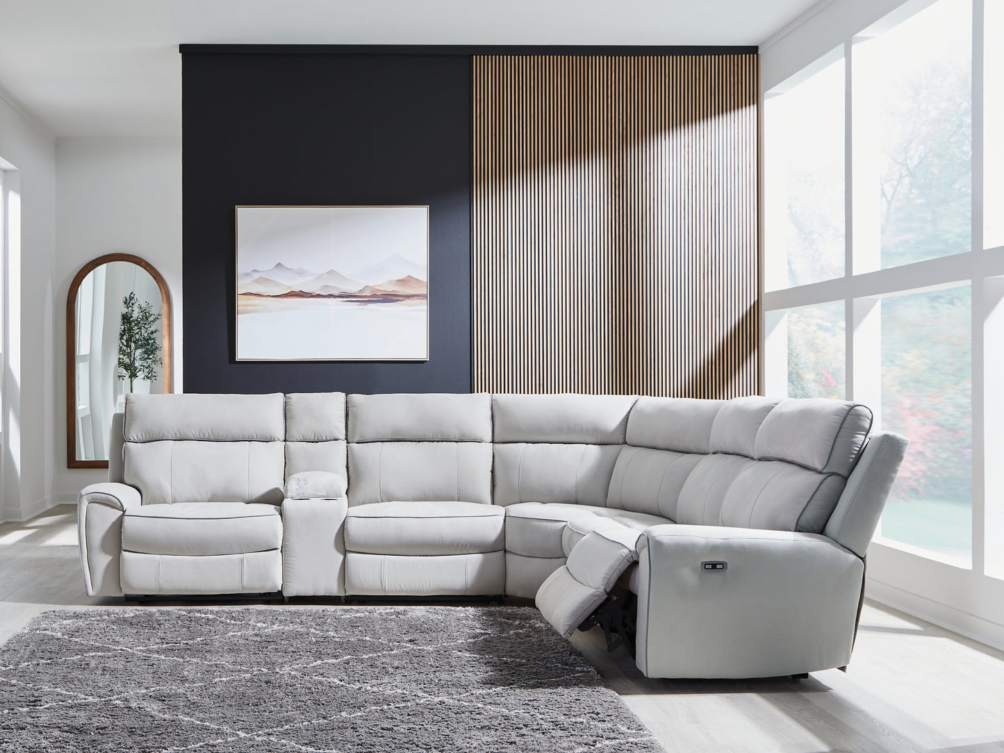 Ocala Furniture Outlet - Ashley Furniture - Social Pointe Sectional - 6-Piece Power Reclining Sectional / Pearl/Ash - PC98802S10