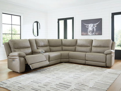 Ocala Furniture Outlet - Ashley Furniture - Narwhal Place Sectional - 6-Piece Reclining Sectional with Storage Console / Pebble - PC99201S36
