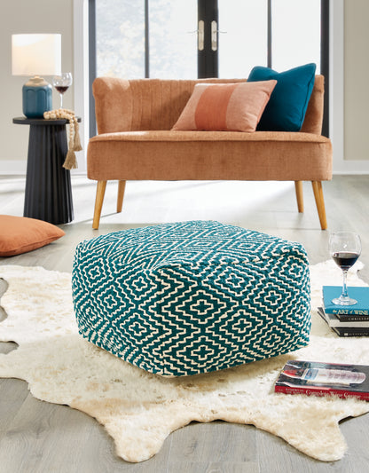 Ocala Furniture Outlet - Ashley Furniture - Brynnsen Pouf - Pouf / Teal/Ivory - A1001055