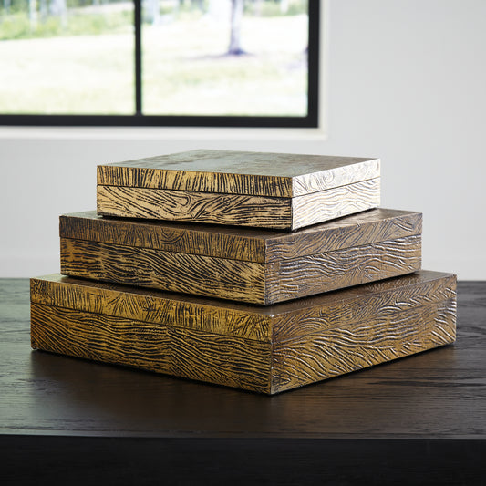 Ocala Furniture Outlet - Ashley Furniture - Keldy Box (Set of 3) - Box Set (3/CN) / Antique Brass Finish - A2000490