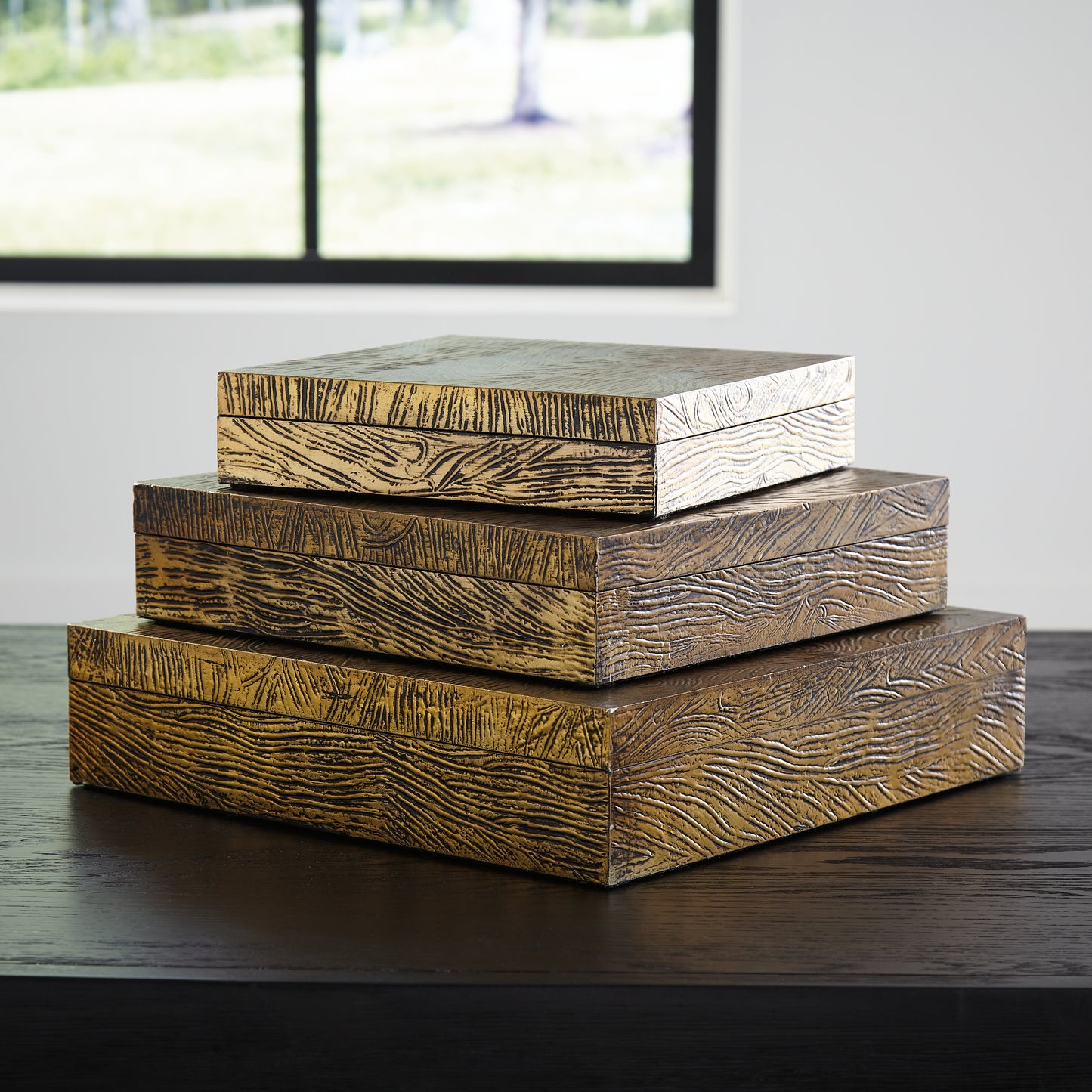 Ocala Furniture Outlet - Ashley Furniture - Keldy Box (Set of 3) - Box Set (3/CN) / Antique Brass Finish - A2000490