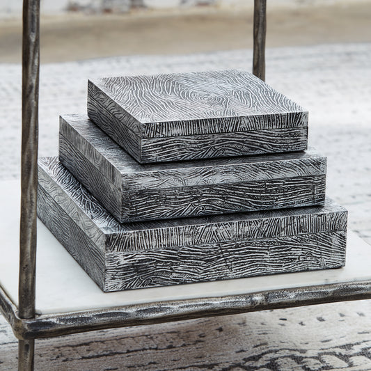 Ocala Furniture Outlet - Ashley Furniture - Keldy Box (Set of 3) - Box Set (3/CN) / Antique Pewter Finish - A2000491
