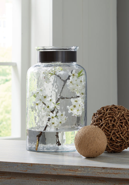 Ocala Furniture Outlet - Ashley Furniture - Lukasvale Vase - Vase / Clear/Pewter Finish - A2000585