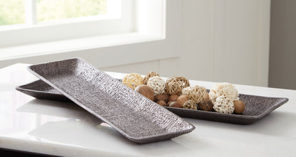Ocala Furniture Outlet - Ashley Furniture - Garekton Tray (Set of 2) - Tray Set (Set of 2) / Pewter Finish - A2000590