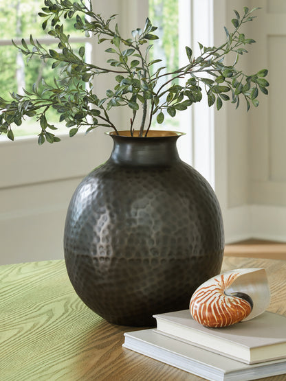 Ocala Furniture Outlet - Ashley Furniture - Woody Vase - Vase / Pewter/Gold Finish - A2000844