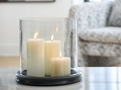 Ocala Furniture Outlet - Ashley Furniture - Saskia Candle Holder - Candle Holder / Clear/Beige - A2000847