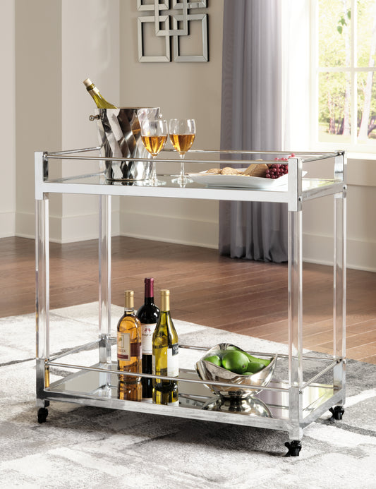 Ocala Furniture Outlet - Ashley Furniture - Chaseton Bar Cart - Bar Cart / Clear/Silver Finish - A4000501