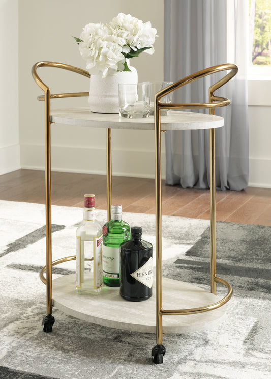 Ocala Furniture Outlet - Ashley Furniture - Tarica Bar Cart - Bar Cart / Cream/Gold Finish - A4000502
