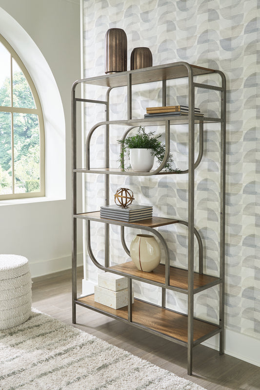 Ocala Furniture Outlet - Ashley Furniture - Jaddon Bookcase - Bookcase / Brown/Antique Silver - A4000587