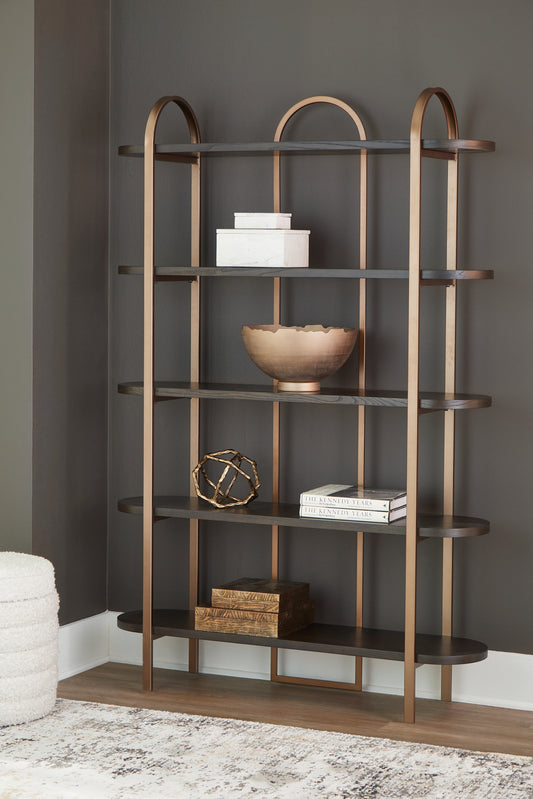 Ocala Furniture Outlet - Ashley Furniture - Brentmour Bookcase - Bookcase / Brown/Gold Finish - A4000589