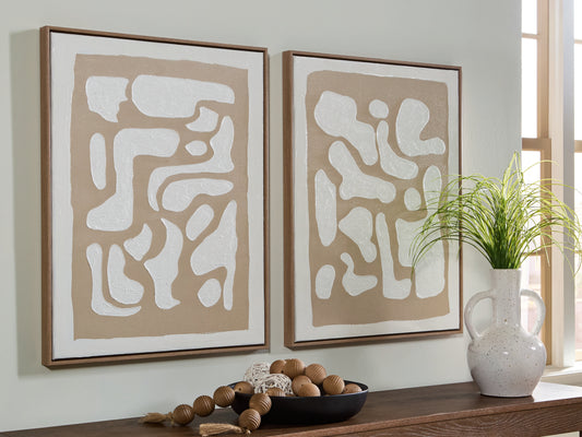 Ocala Furniture Outlet - Ashley Furniture - Waldett Wall Decor - Wall Art Set (Set of 2) / Beige/White - A8000503