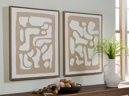 Ocala Furniture Outlet - Ashley Furniture - Waldett Wall Decor - Wall Art Set (Set of 2) / Beige/White - A8000503