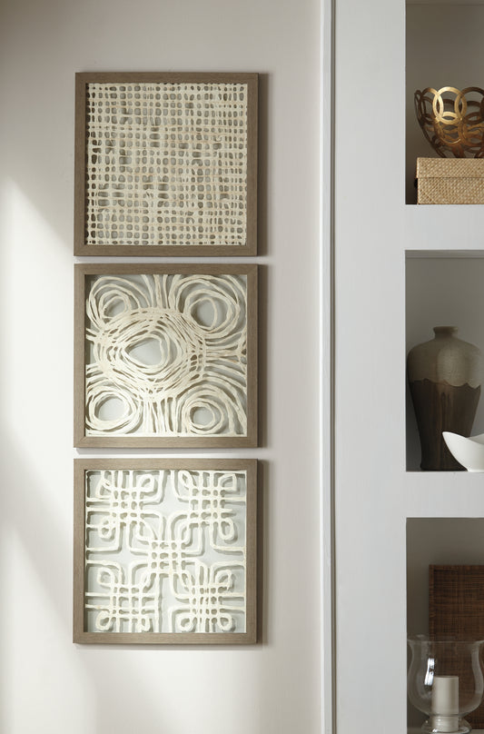 Ocala Furniture Outlet - Ashley Furniture - Odella Wall Decor - Wall Decor Set (3/CN) / Cream/Taupe - A8010009