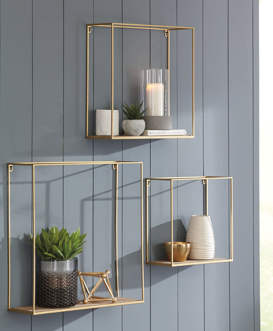 Ocala Furniture Outlet - Ashley Furniture - Efharis Wall Decor - Wall Shelf Set (3/CN) / Natural/Gold Finish - A8010107