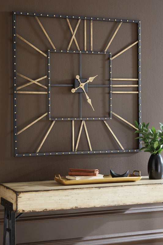 Ocala Furniture Outlet - Ashley Furniture - Thames Wall Decor - Wall Clock / Black/Gold Finish - A8010112