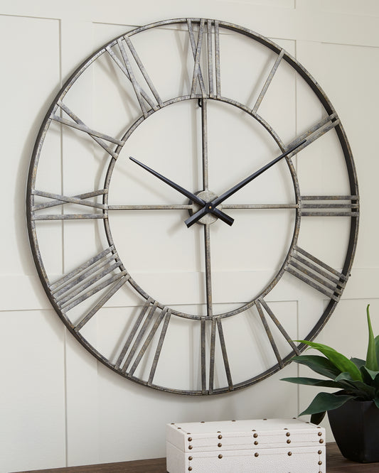 Ocala Furniture Outlet - Ashley Furniture - Paquita Wall Decor - Wall Clock / Antique Silver - A8010237