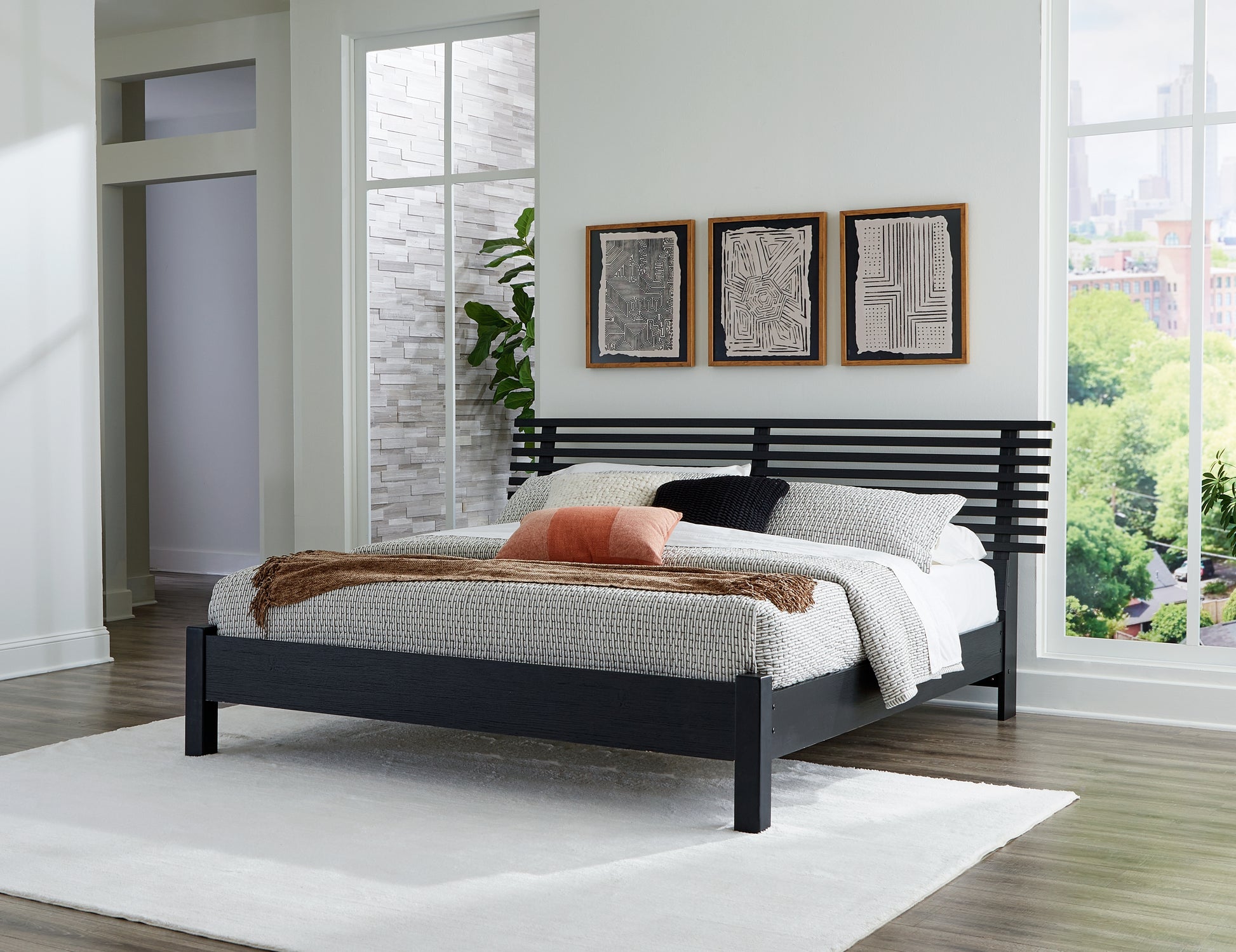 Ocala Furniture Outlet - Ashley Furniture - Danziar Bedroom - King Slat Panel Bed / Black - B1013B6