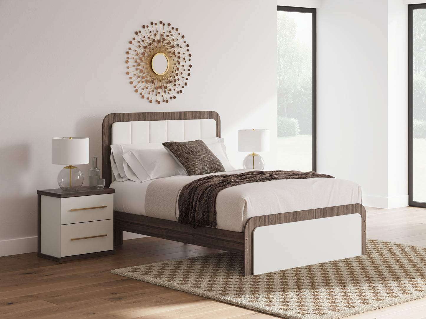 Ocala Furniture Outlet - Ashley Furniture - Kendanport Bedroom - Queen Upholstered Bed / White/Brown - PCB1108B7