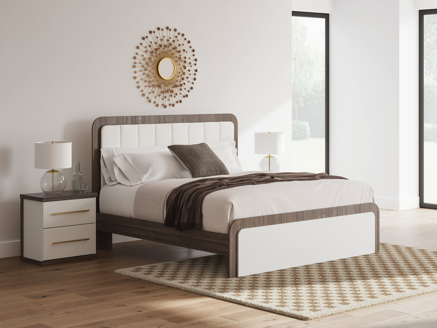Ocala Furniture Outlet - Ashley Furniture - Kendanport Bedroom - King Upholstered Bed / White/Brown - PCB1108B8