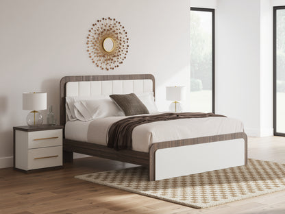 Ocala Furniture Outlet - Ashley Furniture - Kendanport Bedroom - King Upholstered Bed / White/Brown - PCB1108B8
