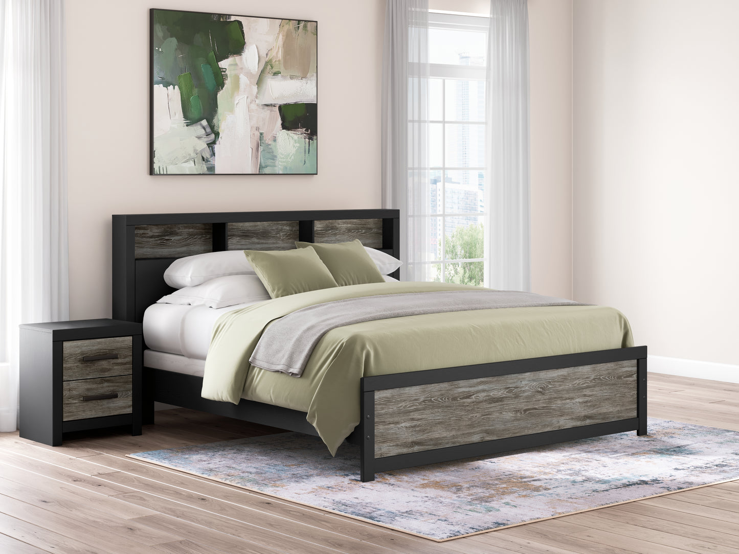 Ocala Furniture Outlet - Ashley Furniture - Broachmyn Bedroom - King Bookcase Panel Bed / Black/Gray - PCB1118B19