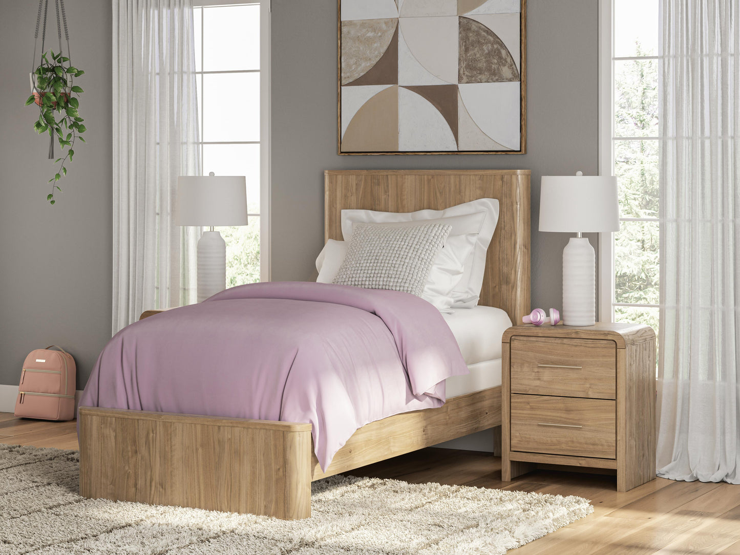 Ocala Furniture Outlet - Ashley Furniture - Gramburg Bedroom - Twin Panel Bed / Warm Natural Brown - PCB1121B2