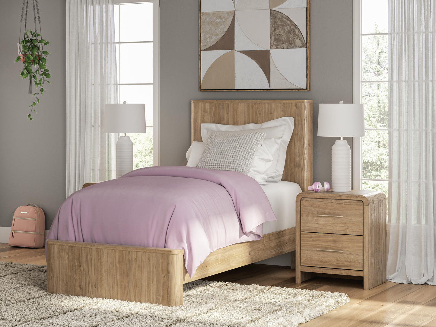 Ocala Furniture Outlet - Ashley Furniture - Gramburg Bedroom - Twin Panel Platform Bed / Warm Natural Brown - PCB1121B8
