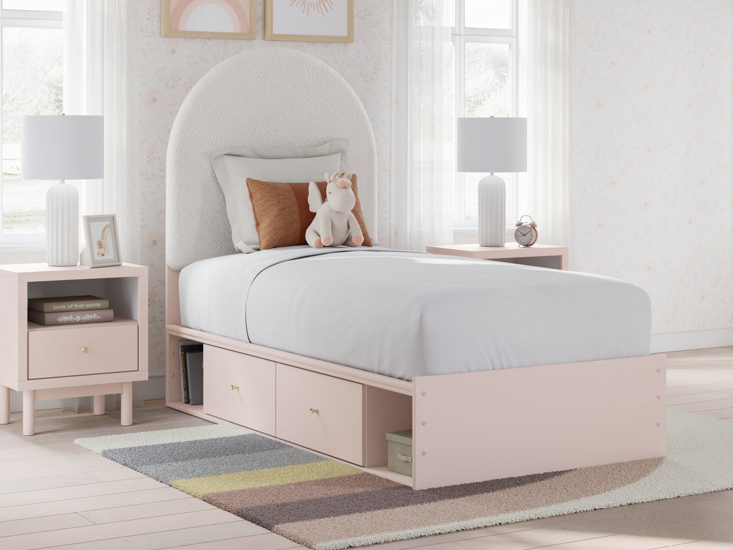 Ocala Furniture Outlet - Ashley Furniture - Wistenpine Bedroom - Twin Upholstered Panel Bed with Storage / Blush - B1323B12