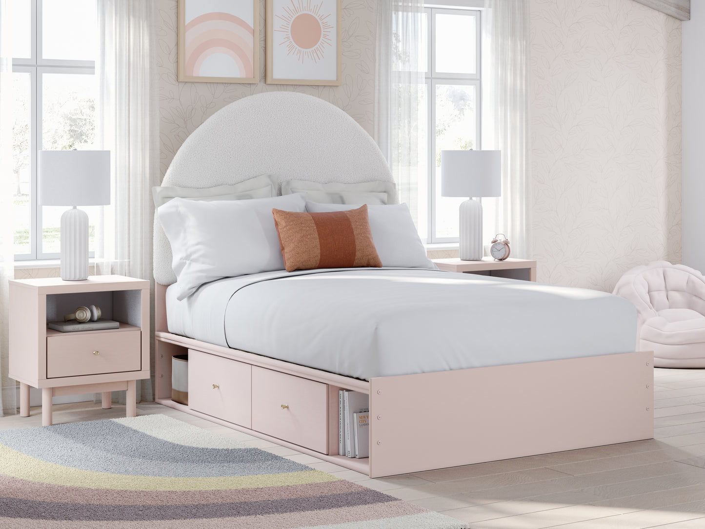 Ocala Furniture Outlet - Ashley Furniture - Wistenpine Bedroom - Full Upholstered Panel Bed with Storage / Blush - B1323B13